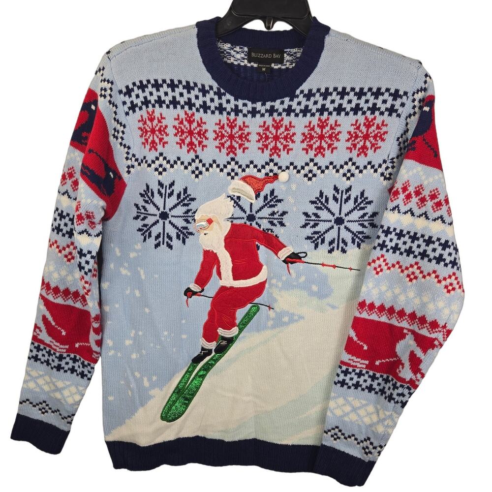 UGLY CHRISTMAS SWEATER Blizzard Bay Men's Christmas Sweater M Santa SKIING NEW